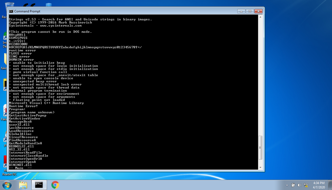 output from strings